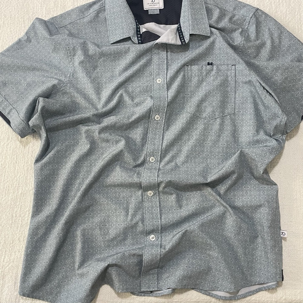 7 Diamonds Jacquard Stretch Woven Shirt Men's XL Blue Geometric Nice!! EUC‎